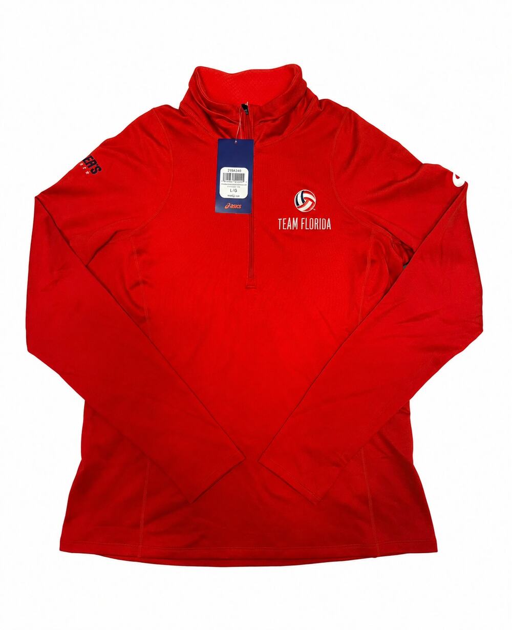 ASICS Team Florida Volleyball Red 1/4 Zip Pullover L NWT Athleisure
